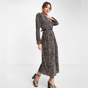 ASOS DESIGN plisse midi wrap dress in leopard print